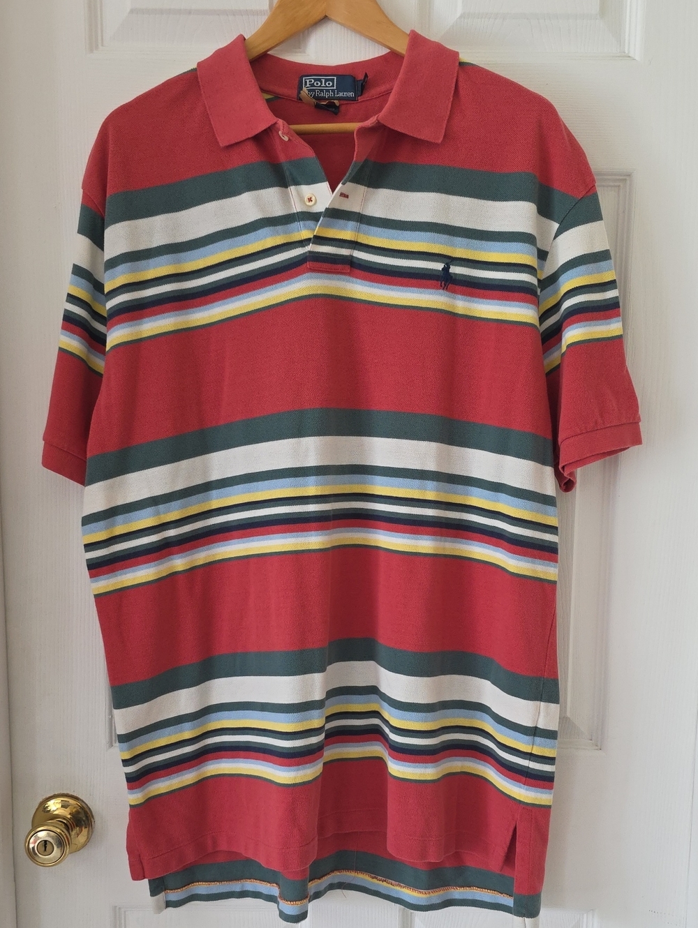 Y2k Vintage Polo by Ralph Lauren Coral Striped Men’s Polo 100% Cotton XL